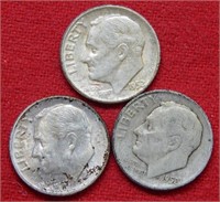 (3) 1952 Roosevelt Silver Dimes PD&S