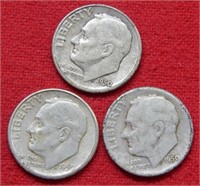 (3) 1950 Roosevelt Silver Dimes PD&S