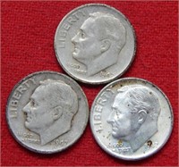 (3) 1947 Roosevelt Silver Dimes PD&S