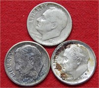 (3) 1946 Roosevelt Silver Dimes PD&S