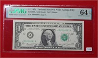 1974 $1 Federal Reserve Note PMG 64 EPQ #61