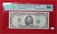 1995 $5 Federal Reserve Note PMG 66 EPQ RADAR Note