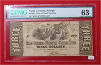 1863 $3 North Carolina Note PMG 63