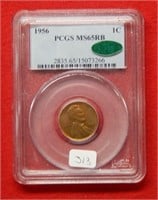 1956 Lincoln Wheat Cent PCGS MS65 RB CAC