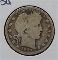 1909 O Barber Silver Quarter
