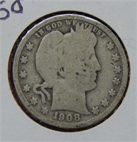 1908 S Barber Silver Quarter