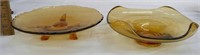 2 Amber Glass Footed Bowls