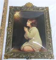 Child Praying Bubble Glass Brass Ornate Frame