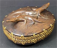 Hand Carved Wood Lombok Lizard Lid Basket