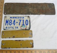 Tin DODGE Tags, Trailer License, Vintage Steel Lic