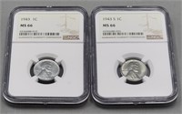 1943,1943S Graded Steel Cent MS66