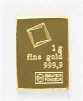 1 GRAM VALCAMBI SUISSE .999 FINE GOLD BAR