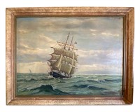 Vintage Clipper Ship Seascape Painting Wernegreen