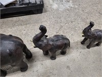 Set of 3 leather wrapped elephant statues