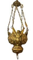 Antique Brass Winged Angel Hanging Oil Lamp