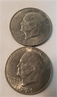 (2) 1971 Eisenhower Dollar Coins No Mint Mark