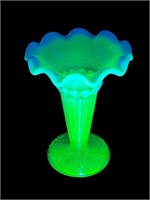 Uranium Vaseline glass Opalescent ruffled vase