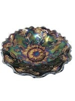 Fenton carnival glass bowl holly and berry