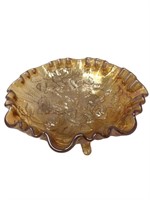 Imperial glass footed luster rose ruffled bowl