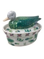 Chinese duck lid covered casserole dish lotus