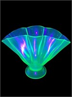 Uranium Vaseline Fenton Glass fan vase