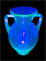 Uranium Vaseline Glass Double handle vase