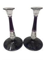 Sterling over flashed amethyst glass candle holder