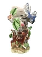Fawn and blue Jay raised figures ceramic vase