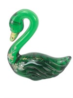 Fenton 35th anniversary green glass swan signed