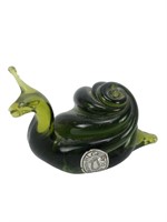 Pilgrims avocado green glass snail paperweight