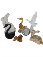 Glass animal paperweight figures grouping