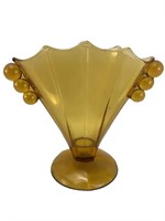 Amber candlewick bead fan glass vase