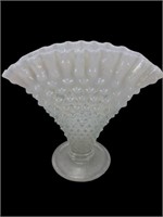 Hobnail opalescent ruffled top glass fan vase