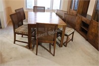 Vintage Parquetry Style Dining Table Set -6 Chairs