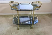 1960's Italian Bar Cart in Brass and Smoked Glass