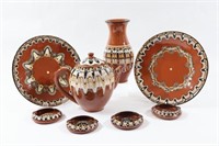 Bulgarian Troyan Terracotta Redware Plates,Teapot