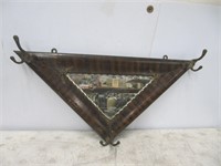 ANTIQUE TRIANGLE MIRROR WITH HOOKS