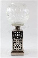 SIlver Tone Ceramic & Glass Globe Top Table Light