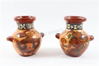 Hand Painted Red Clay Double Handle Pots