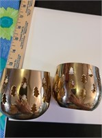 2 Vintage Brass Round Candle Holder With Trees