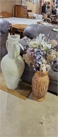 Tall Clay Flower Pot, Wicker Flower Arrangement