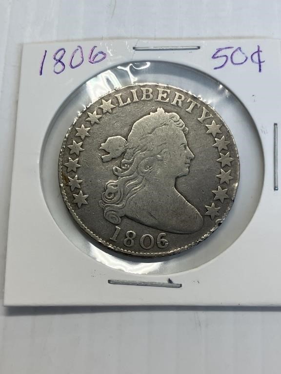 1806 Draped Bust Silver Half Dollar Stem Through
