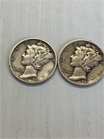 Lot of 2 Mercury Silver Dimes 1942S 1943P