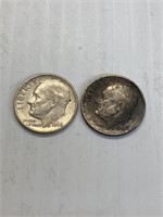Lot of 2 Roosevelt Silver Dimes 1962-D=nice 1964P