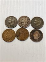 Lot of 6 Indian Head Cents-1900, 1901,1903,1906,