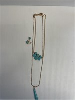16" 2 Tier Necklace Turquoise w/ Earrings