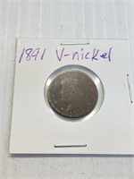 1891"V" Nickel - Rare-Limited Mintage