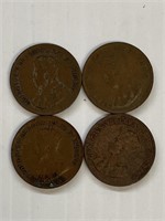 Lot of 4 1920's Canadian 1 Cent- Rare