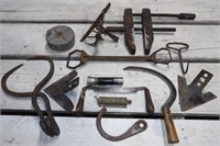 Old Ice Tongs, Hog Wrench, Wood Clamp, Tools
