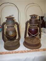 2pc Antique Metal Dietz Kerosene Lanterns